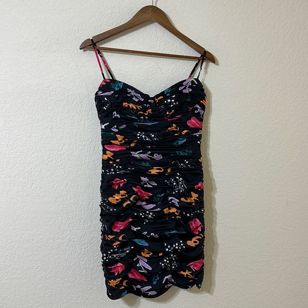 Hutch | Shoes Print Ruched Satin Mini Dress NEW